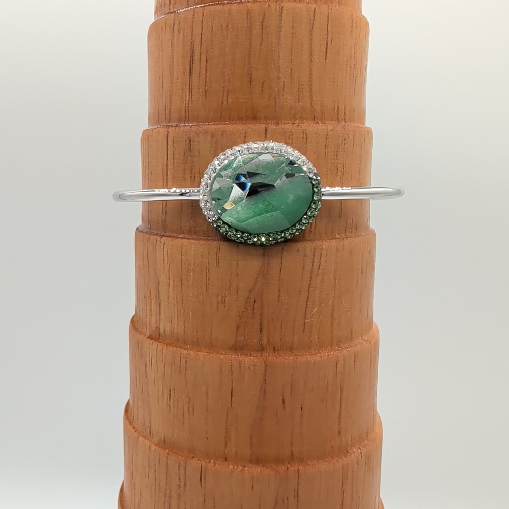 Swarovski Swan Signed Green Crystal Silver Tone Rhodium Plated‎ Bangle Bracelet - Picture 5 of 14